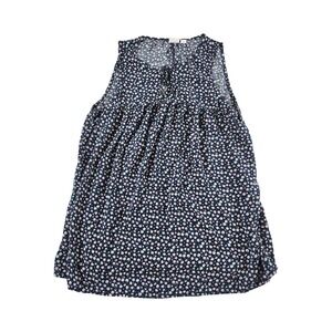 Gap Womens Navy Blue Ditsy Floral Tie Neck Sleeveless Babydoll Top Small